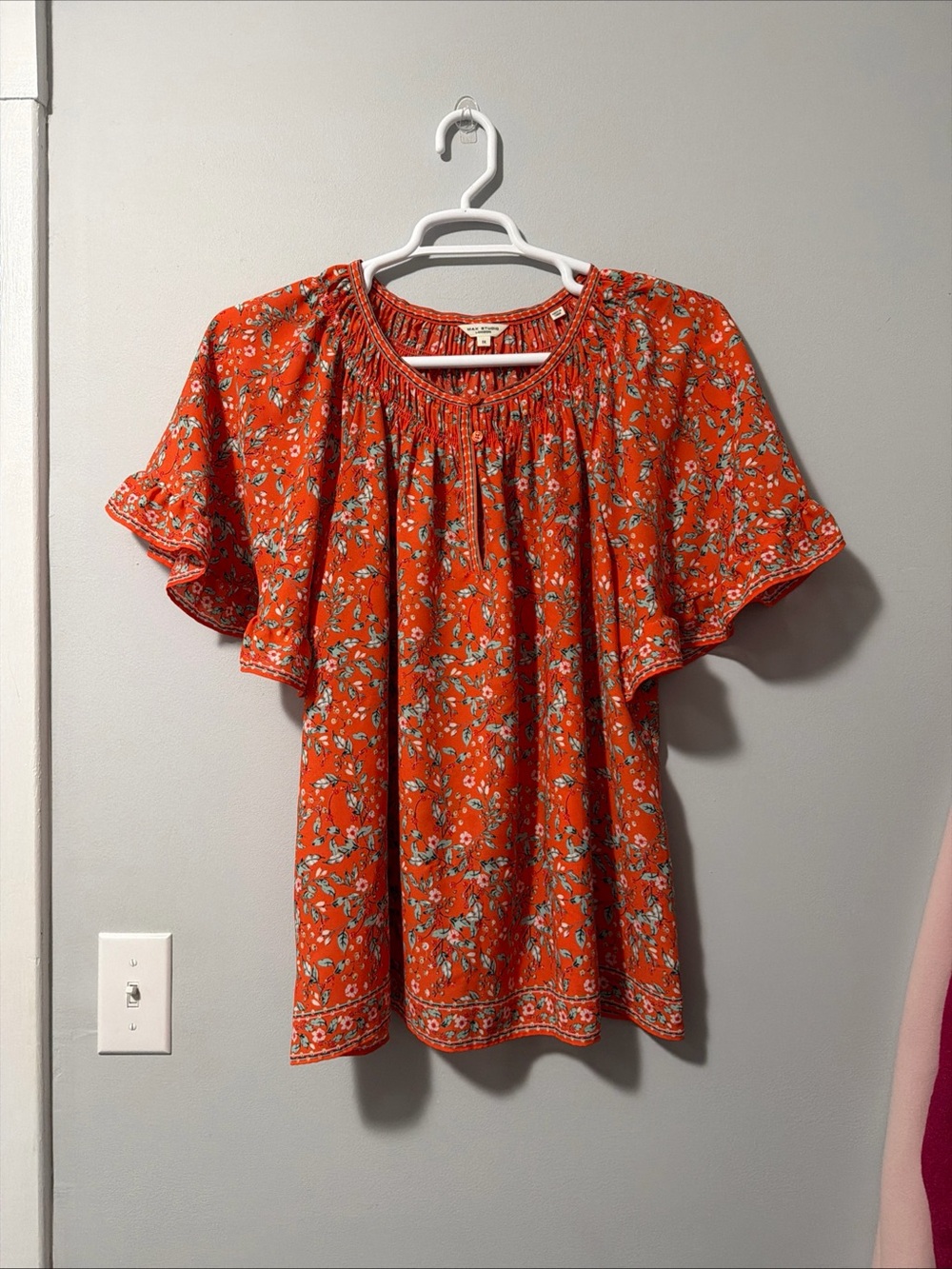 Max Studio Orange Floral Flutter Blouse
